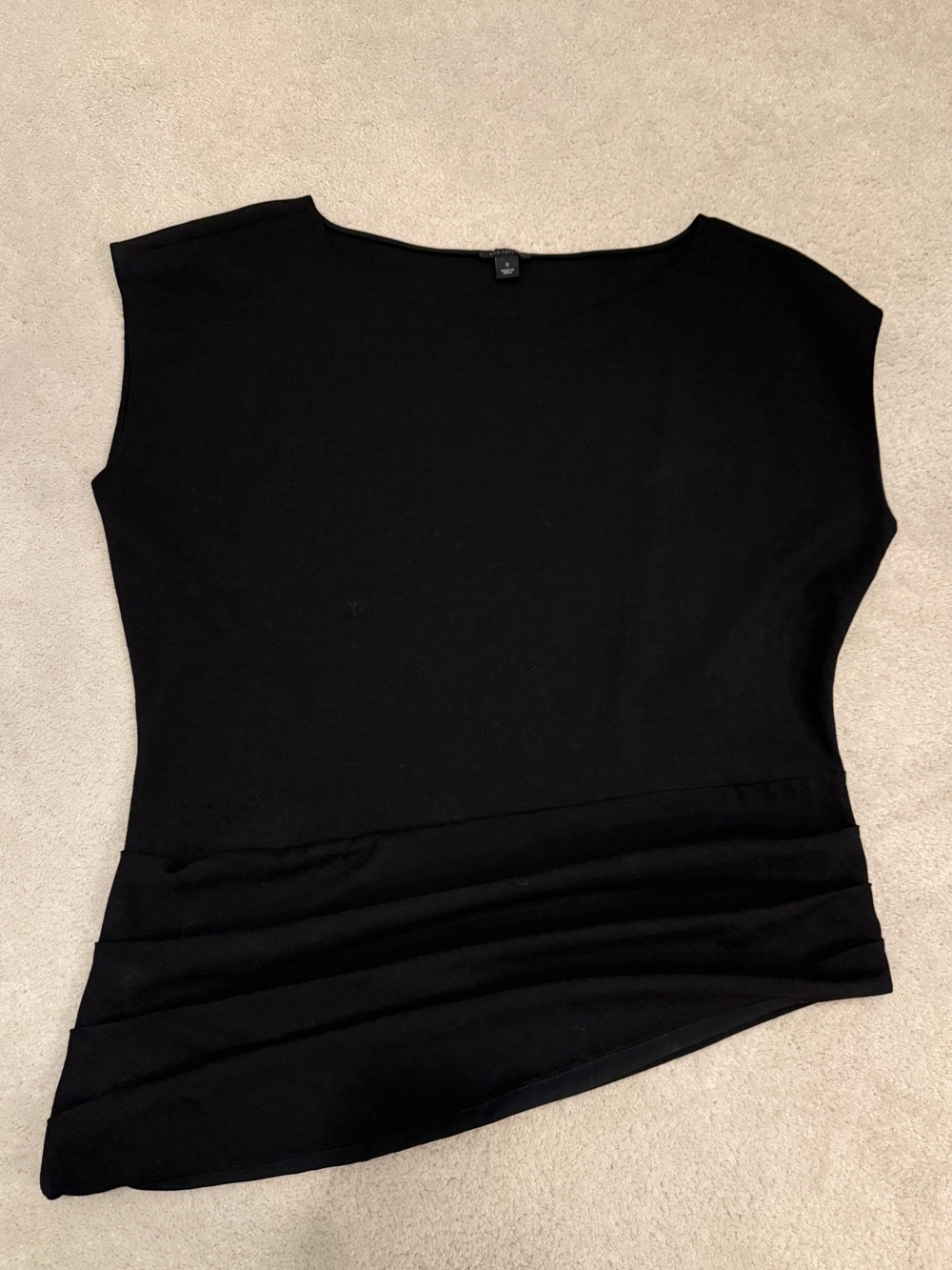 Ann Taylor Top Sz 12 Cap Short Sleeve Black Asymmetrical Pleated Career Workwear